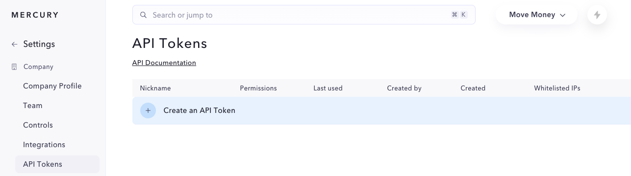 Create Mercury API Token | Finicom