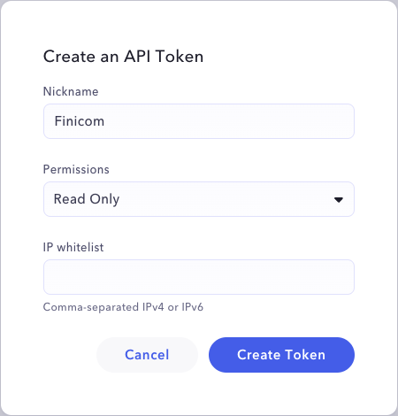 Enter Mercury API Token details | Finicom