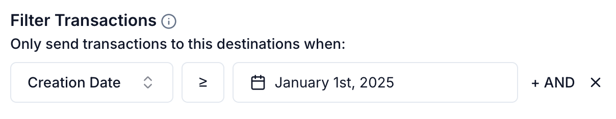 Example of a date filter set to January 1st, 2025