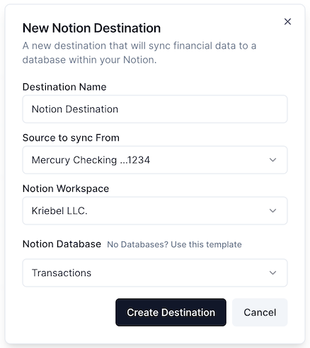 Details for Notion Destination | Finicom